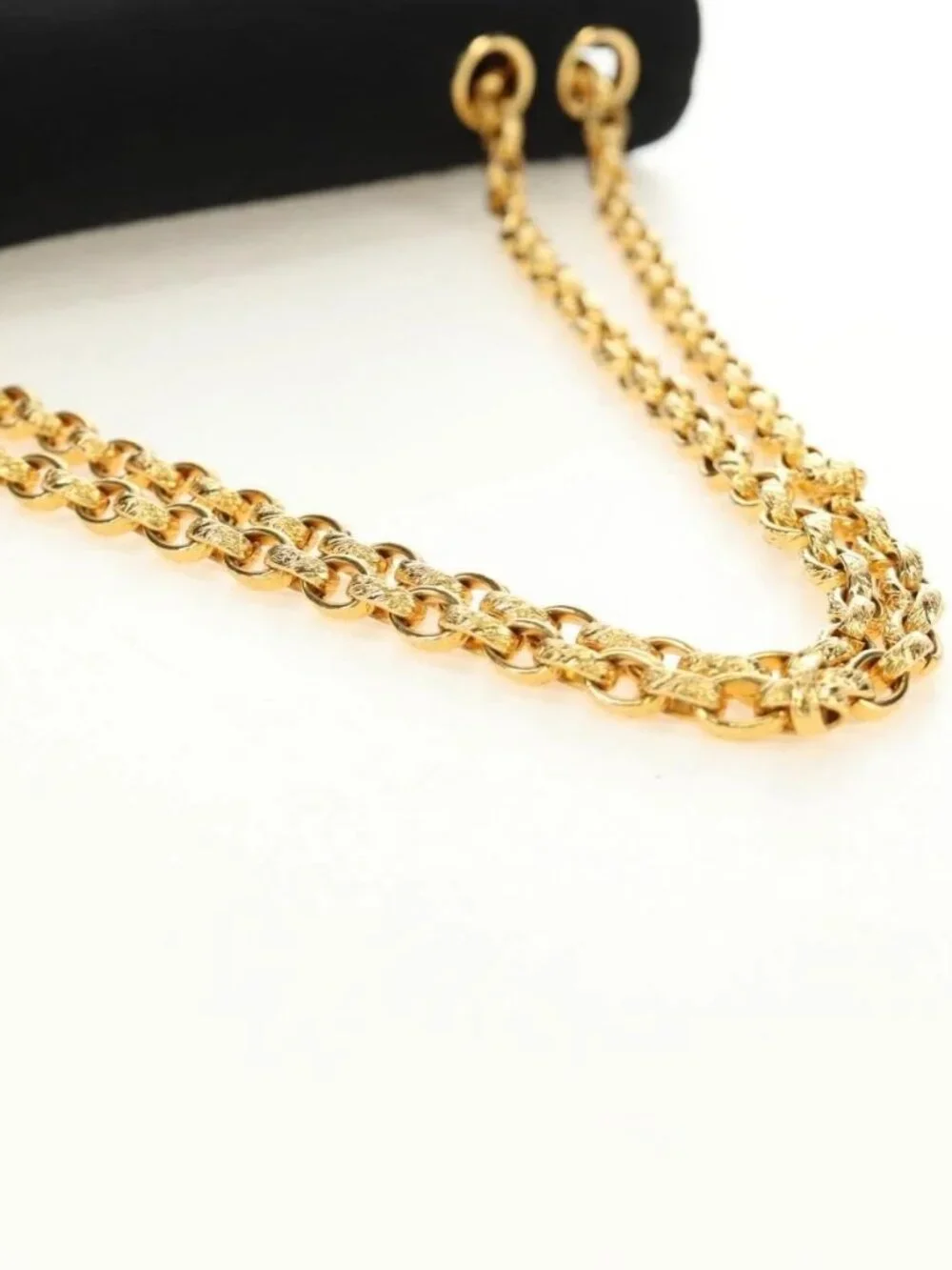 CHANEL Chain Shoulder Bag Cotton Black Gold CC Auth BA13415V